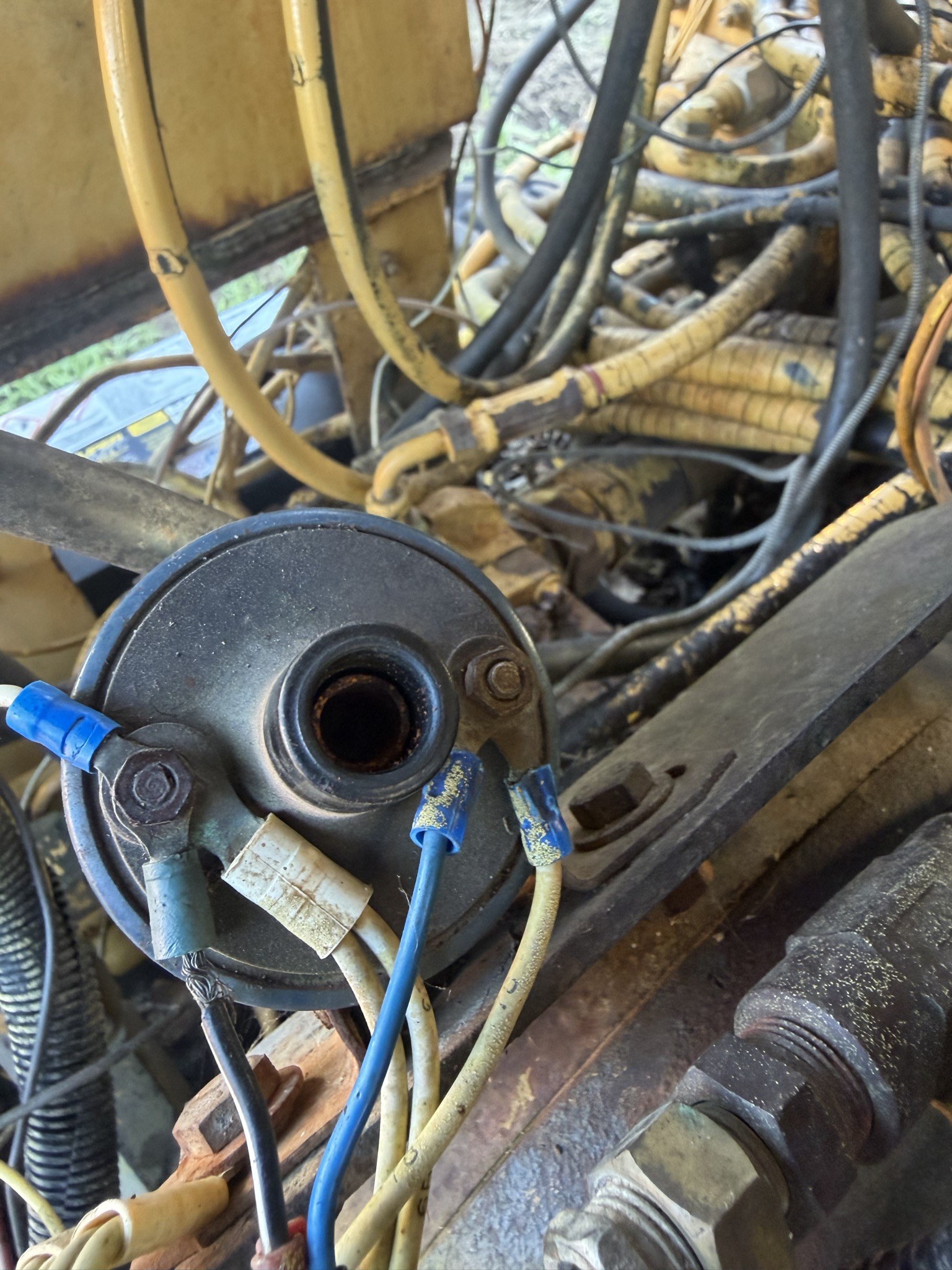 Top of the ignition coil, HT tower and the two low-tension terminals